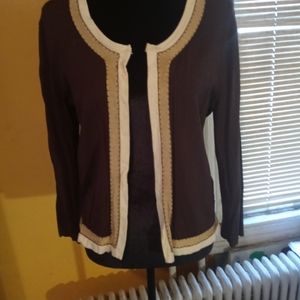 Kasper Brown sweater with beige and cream trim